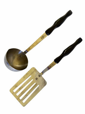 2 Vintage Cutco 17KD Utensils Stainless Steel Black Handle Slotted Spatula Ladle